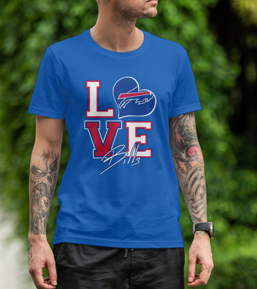 LOVE My Buffalo Bills Heart Logo Featuring Iconic Football Team Emblem T-Shirt