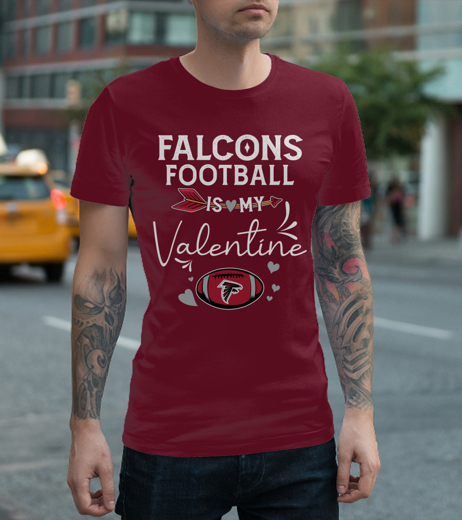 Falcons Football is My Valentine with Arrow and Hearts Football T-Shirt