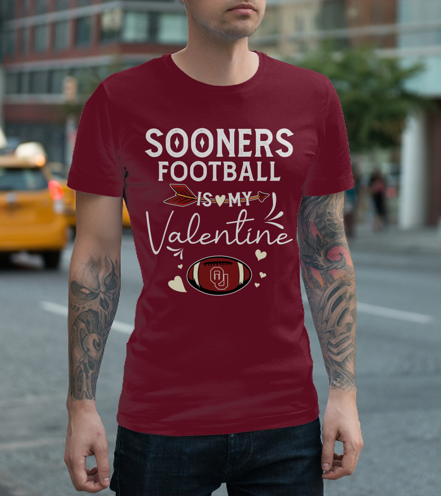 Sooners Football Is My Valentine OU Football Red Arrow and Hearts T-Shirt