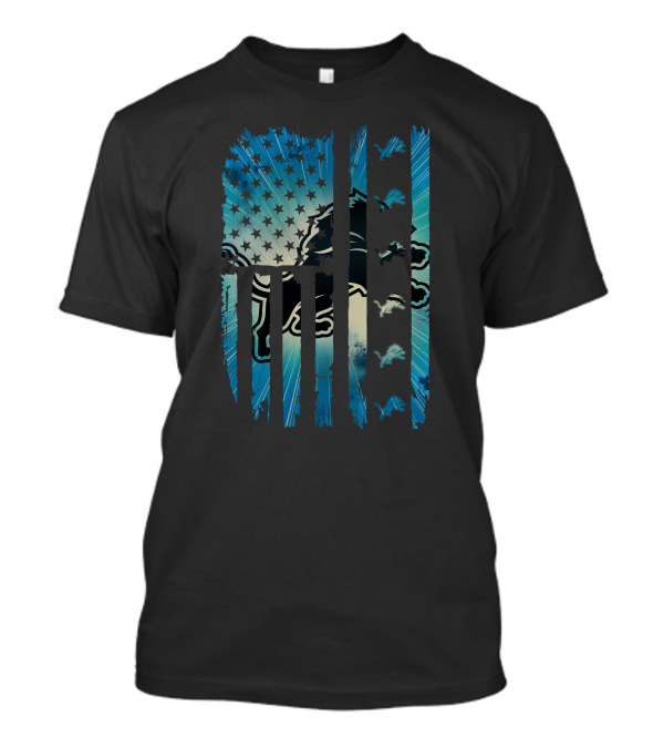 Detroit Lions American Flag Blue Starburst T-Shirt