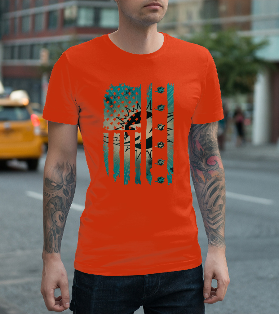 Miami Dolphins American Flag Aqua And Stars T-Shirt