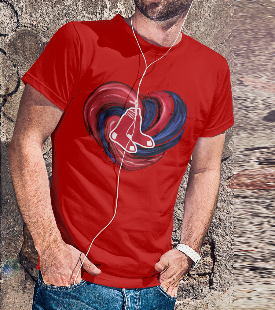 Boston Red Sox Tornado Heart Red And Blue Sox T-Shirt
