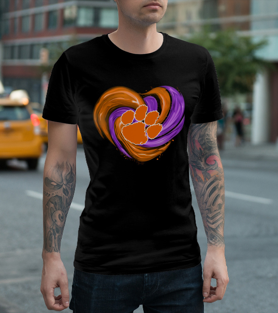 Clemson Tigers Paw Print Tornado Heart T-Shirt