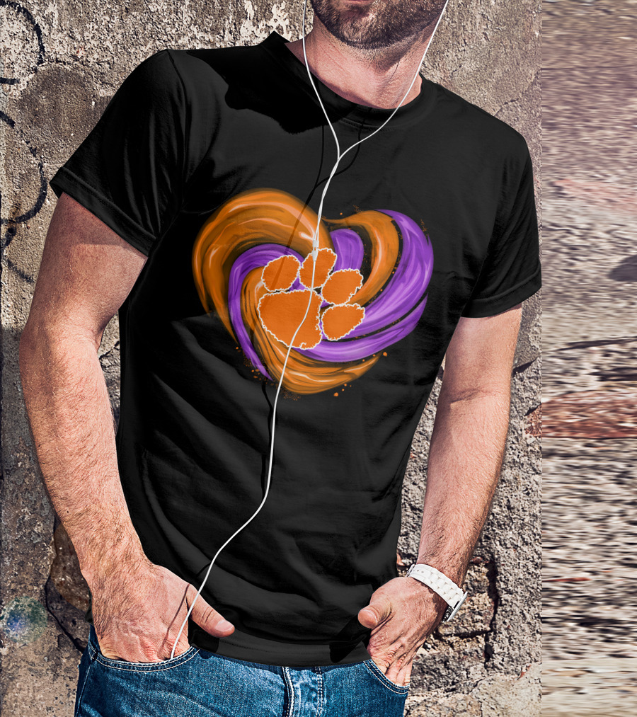 Clemson Tigers Paw Print Tornado Heart T-Shirt