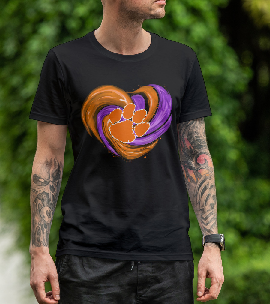 Clemson Tigers Paw Print Tornado Heart T-Shirt