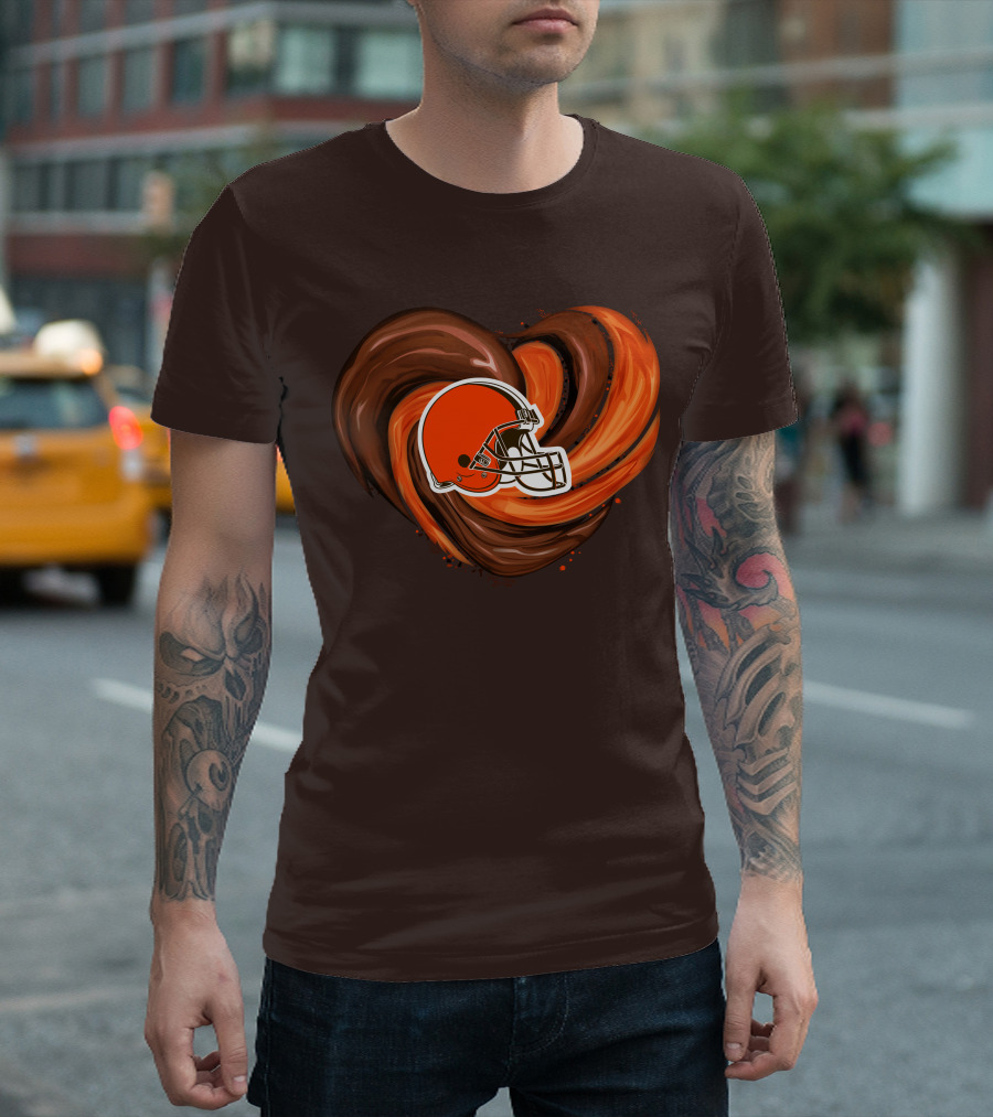 Cleveland Browns Football Helmet Tornado Heart T-Shirt