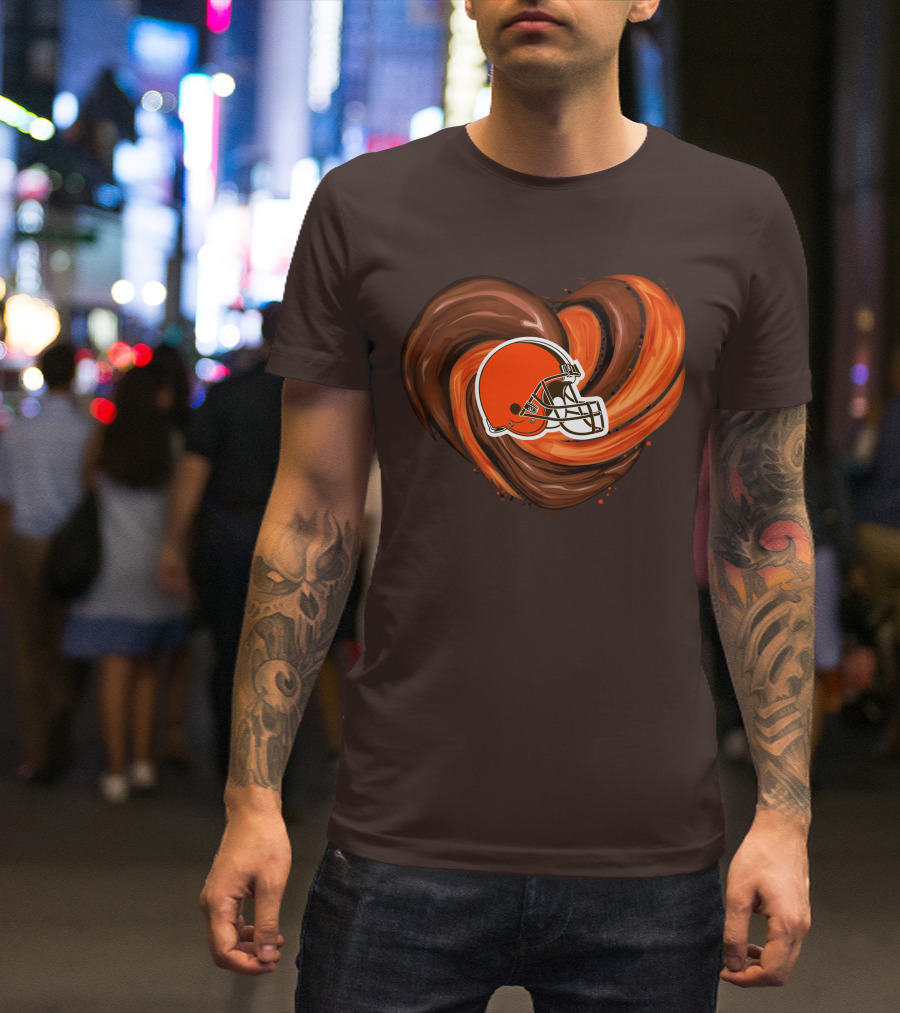 Cleveland Browns Football Helmet Tornado Heart T-Shirt