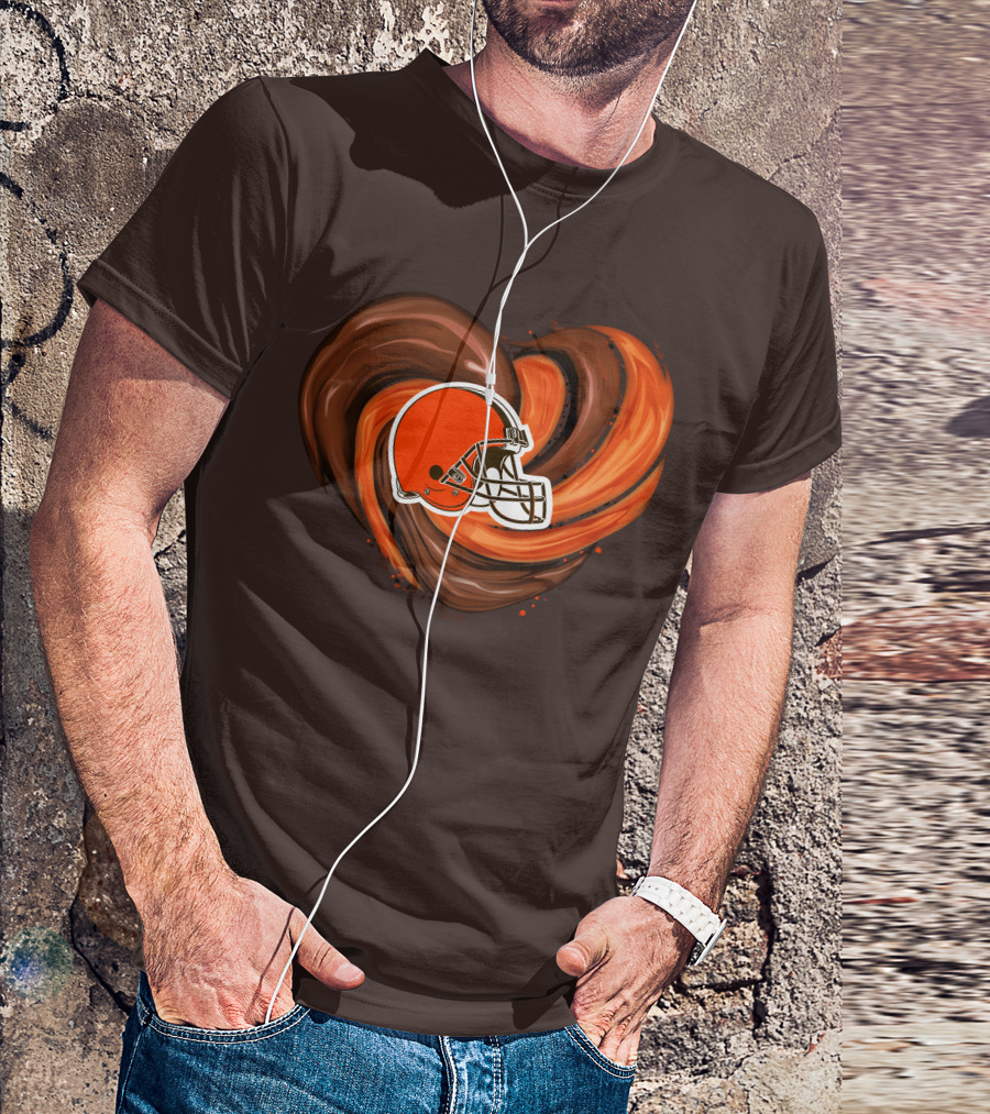 Cleveland Browns Football Helmet Tornado Heart T-Shirt