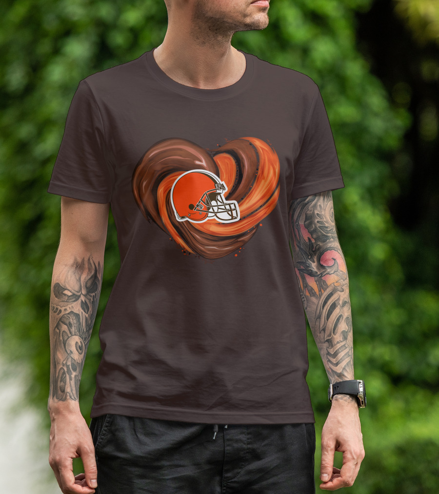 Cleveland Browns Football Helmet Tornado Heart T-Shirt