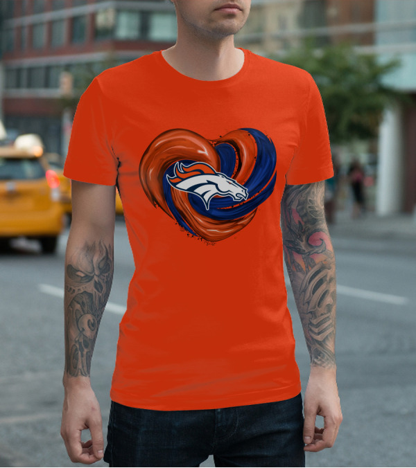 Denver Broncos Heart Logo Swirl T-Shirt