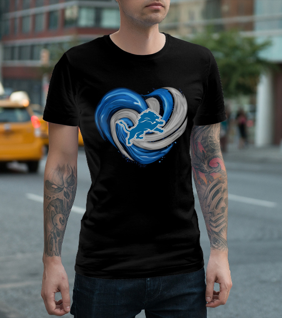 Detroit Lions Blue and Silver Swirling Heart T-Shirt