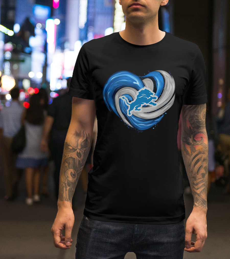 Detroit Lions Blue And Silver Swirling Heart T-Shirt
