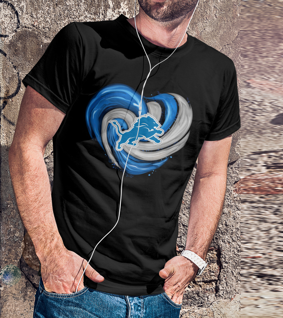 Detroit Lions Blue And Silver Swirling Heart T-Shirt