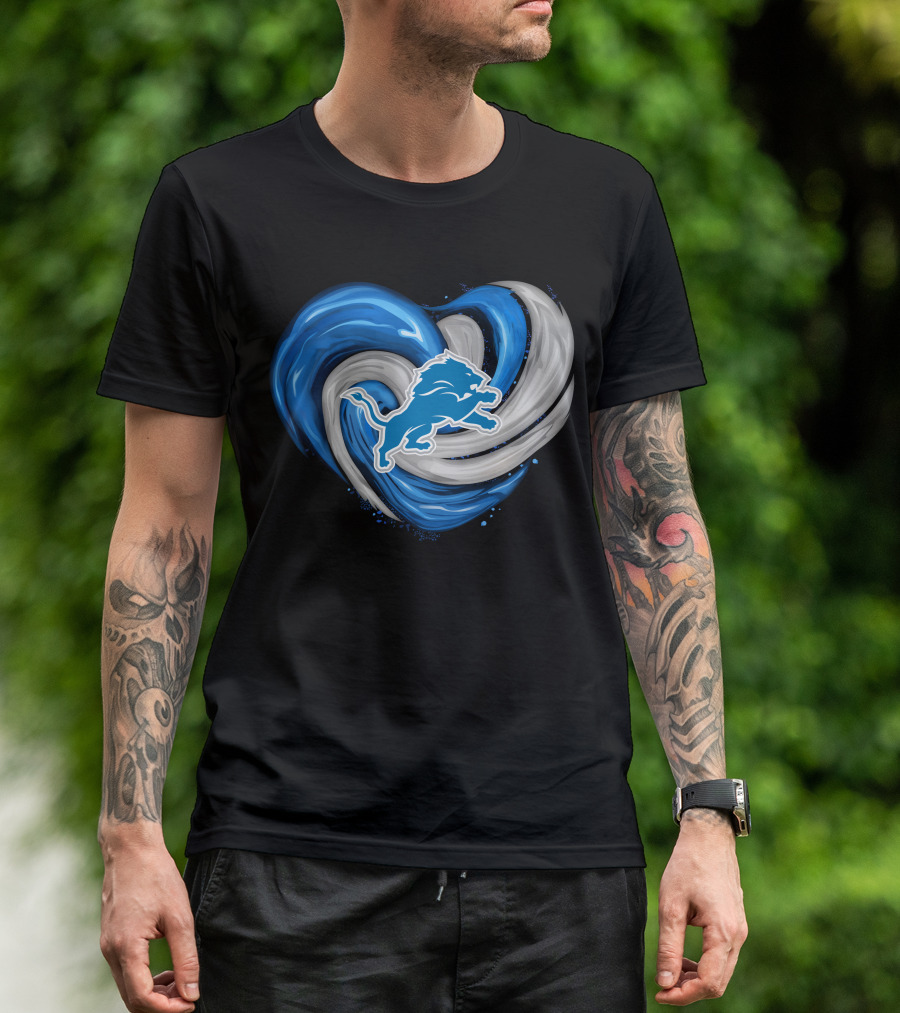 Detroit Lions Blue And Silver Swirling Heart T-Shirt