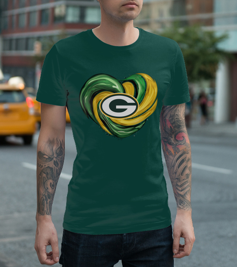 Green Bay Packers Heart Logo Swirl Tornado T-Shirt