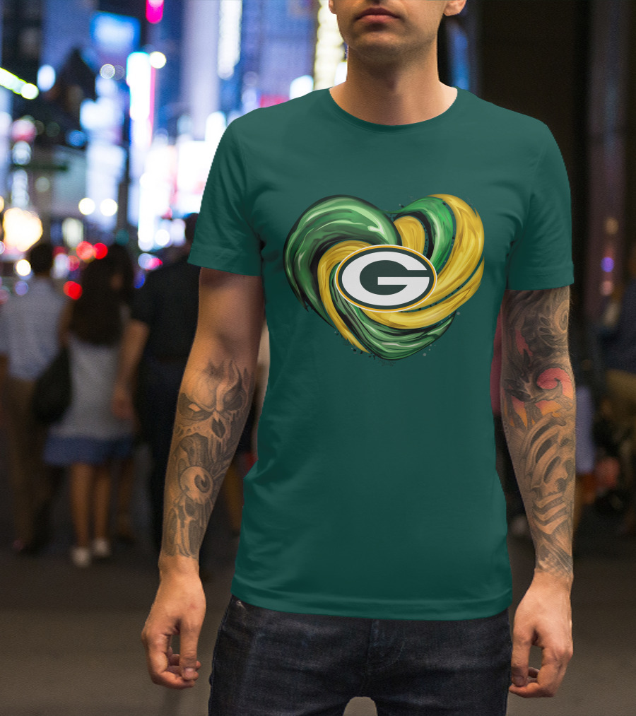 Green Bay Packers Heart Logo Swirl Tornado T-Shirt