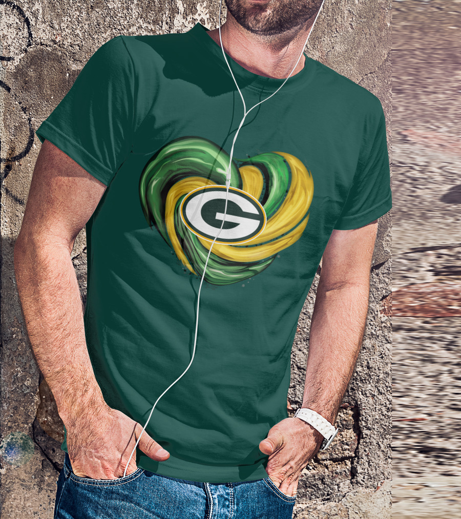 Green Bay Packers Heart Logo Swirl Tornado T-Shirt