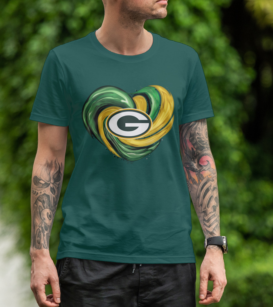 Green Bay Packers Heart Logo Swirl Tornado T-Shirt