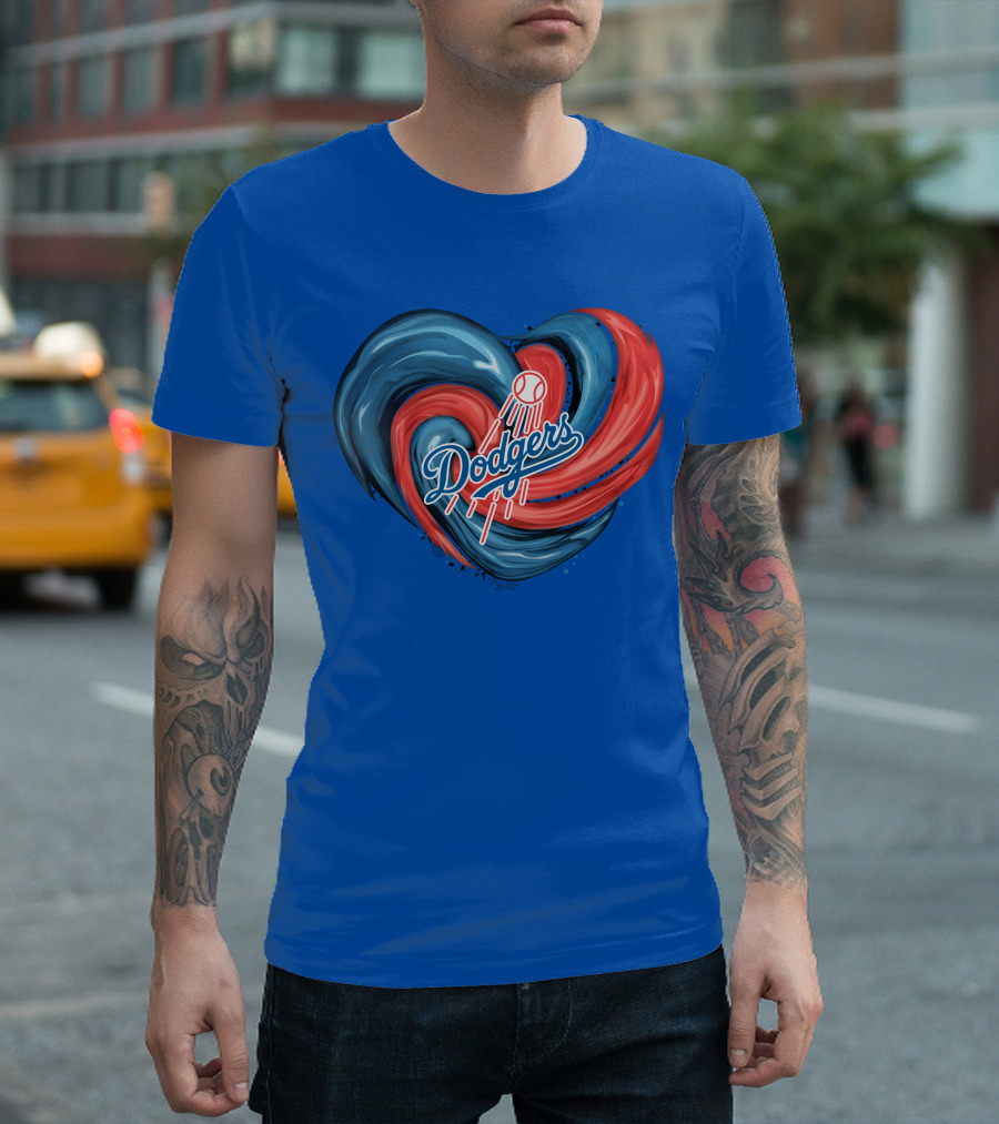 Dodgers Tornado Heart Blue Red Swirl Baseball T-Shirt