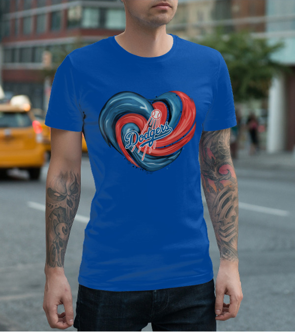 Dodgers Tornado Heart Blue Red Swirl Baseball T-Shirt