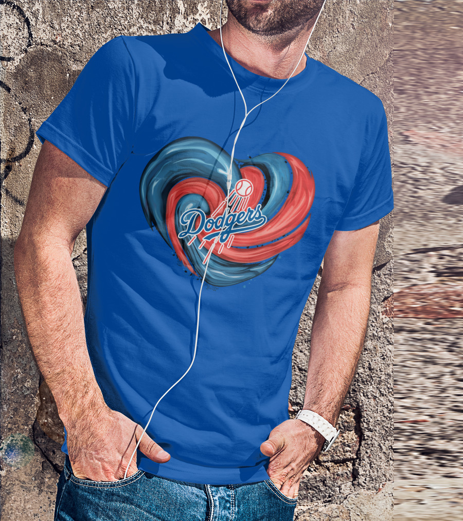 Dodgers Tornado Heart Blue Red Swirl Baseball T-Shirt