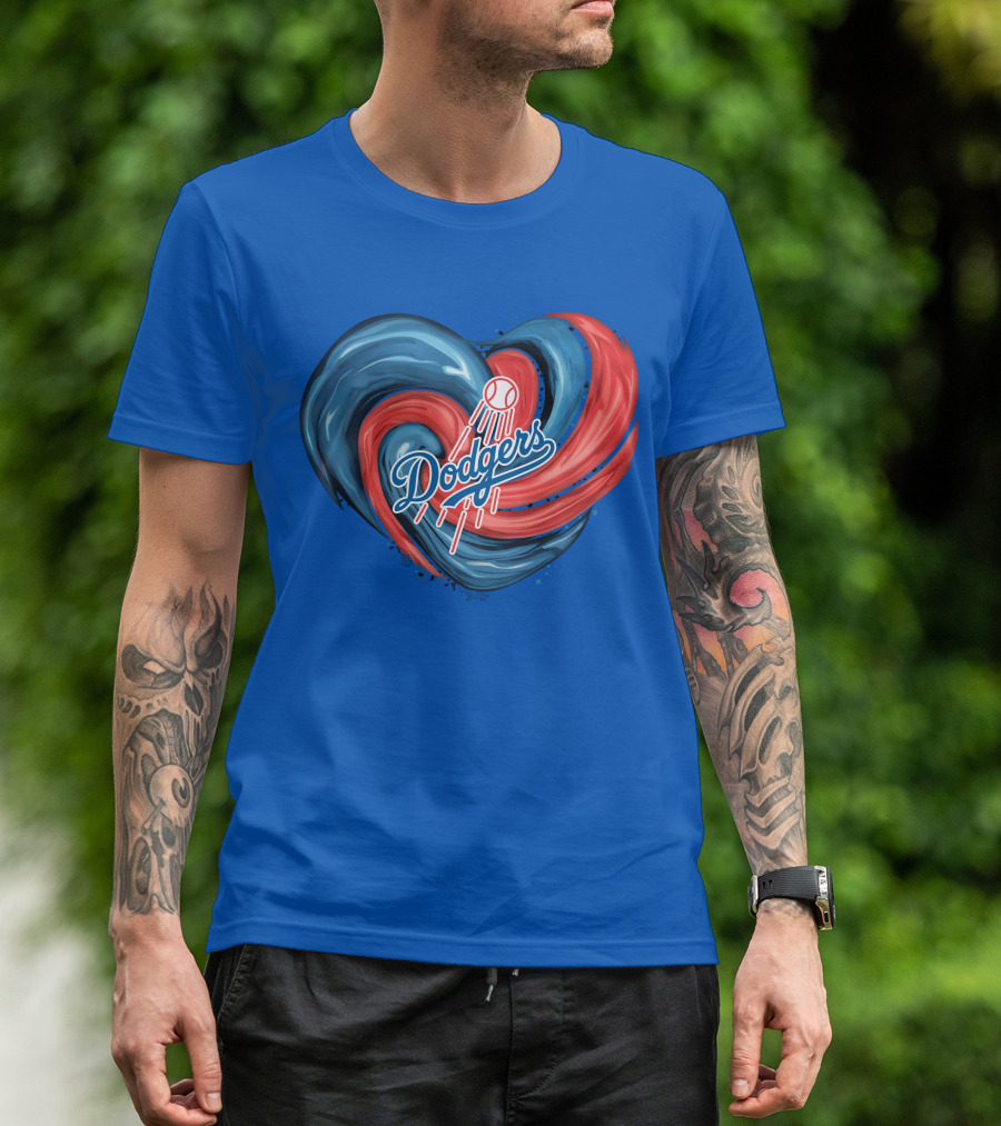 Dodgers Tornado Heart Blue Red Swirl Baseball T-Shirt
