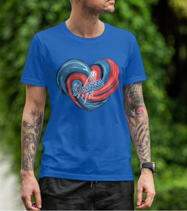 Dodgers Tornado Heart Blue Red Swirl Baseball T-Shirt