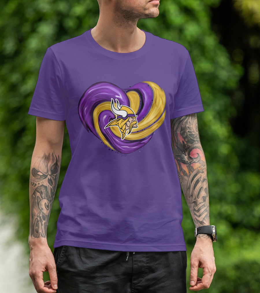 Minnesota Vikings Heart Swirl Viking Helmet T-Shirt
