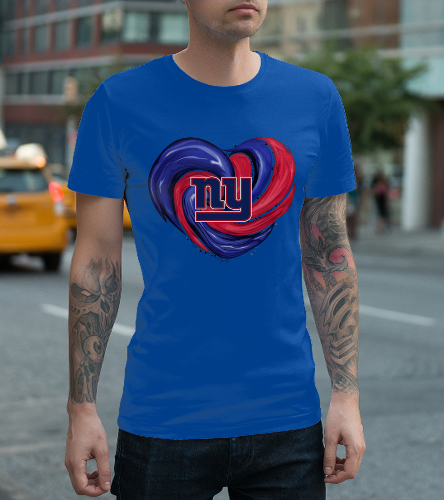 New York Giants Tornado Heart NY Logo Blue Red Swirl T-Shirt