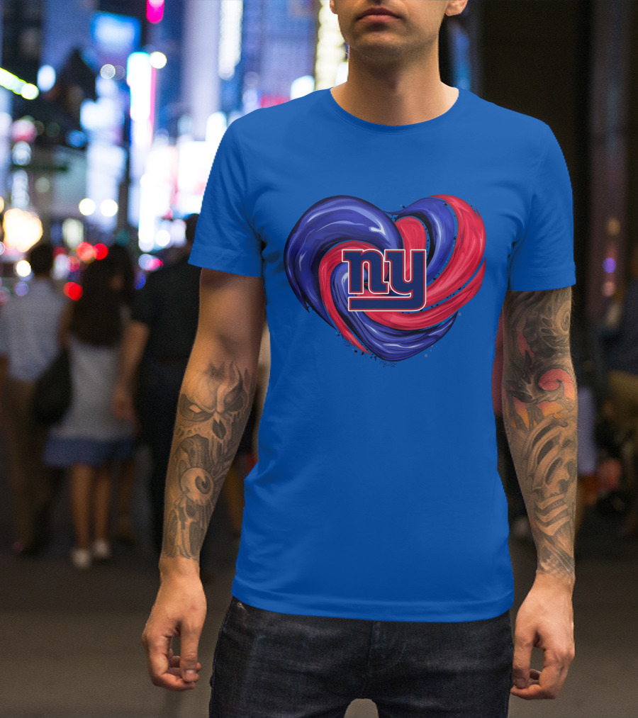 New York Giants Tornado Heart NY Logo Blue Red Swirl T-Shirt