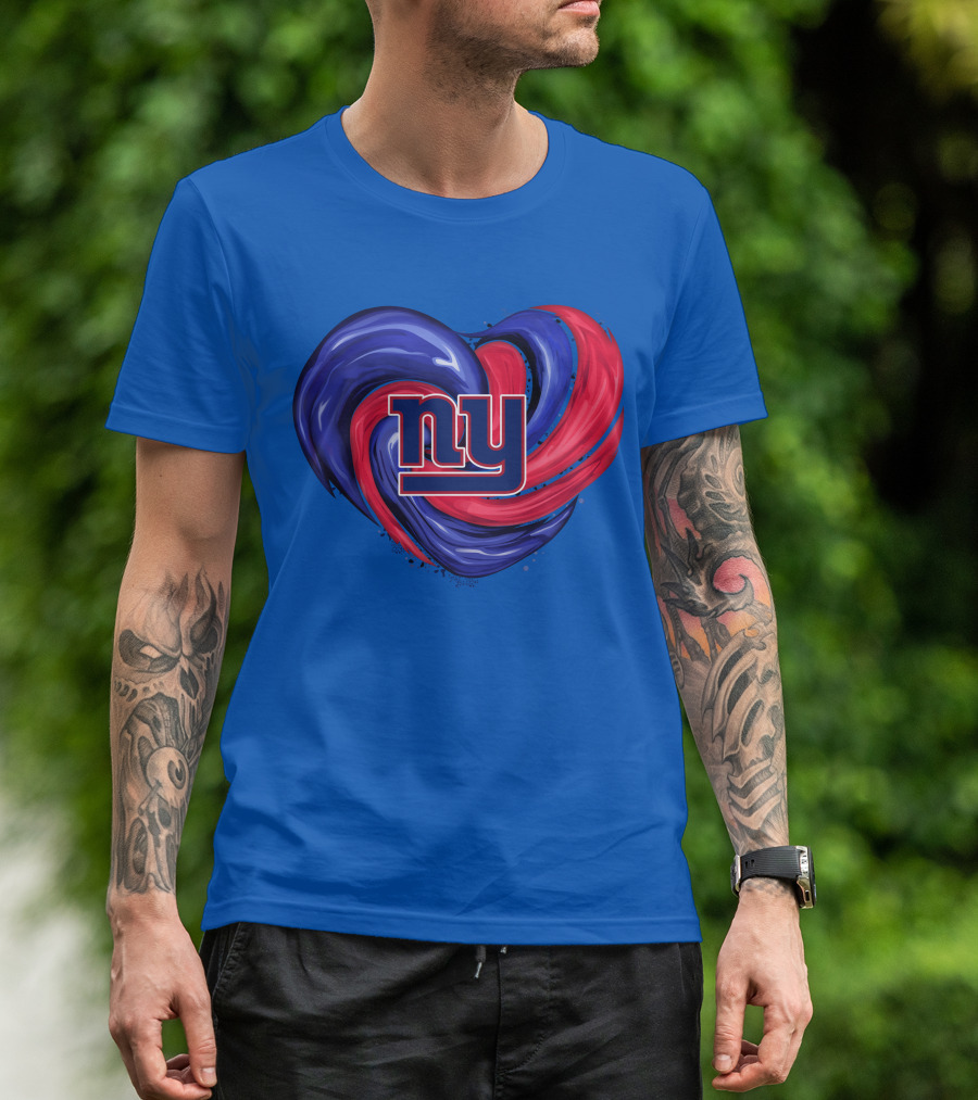 New York Giants Tornado Heart NY Logo Blue Red Swirl T-Shirt