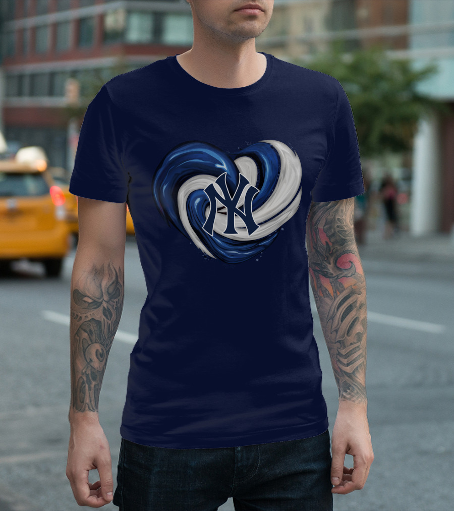 New York Yankees Heart Logo in Blue and White Swirl T-Shirt
