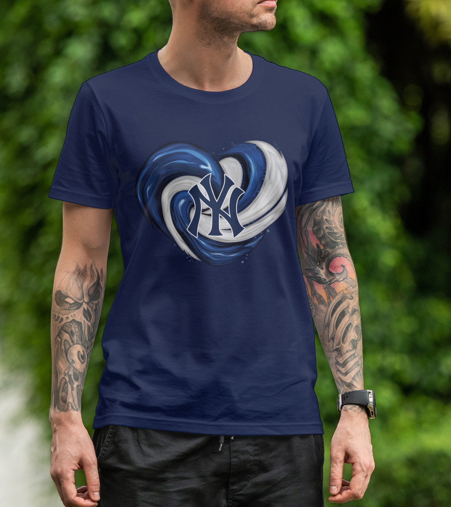 New York Yankees Heart Logo In Blue And White Swirl T-Shirt