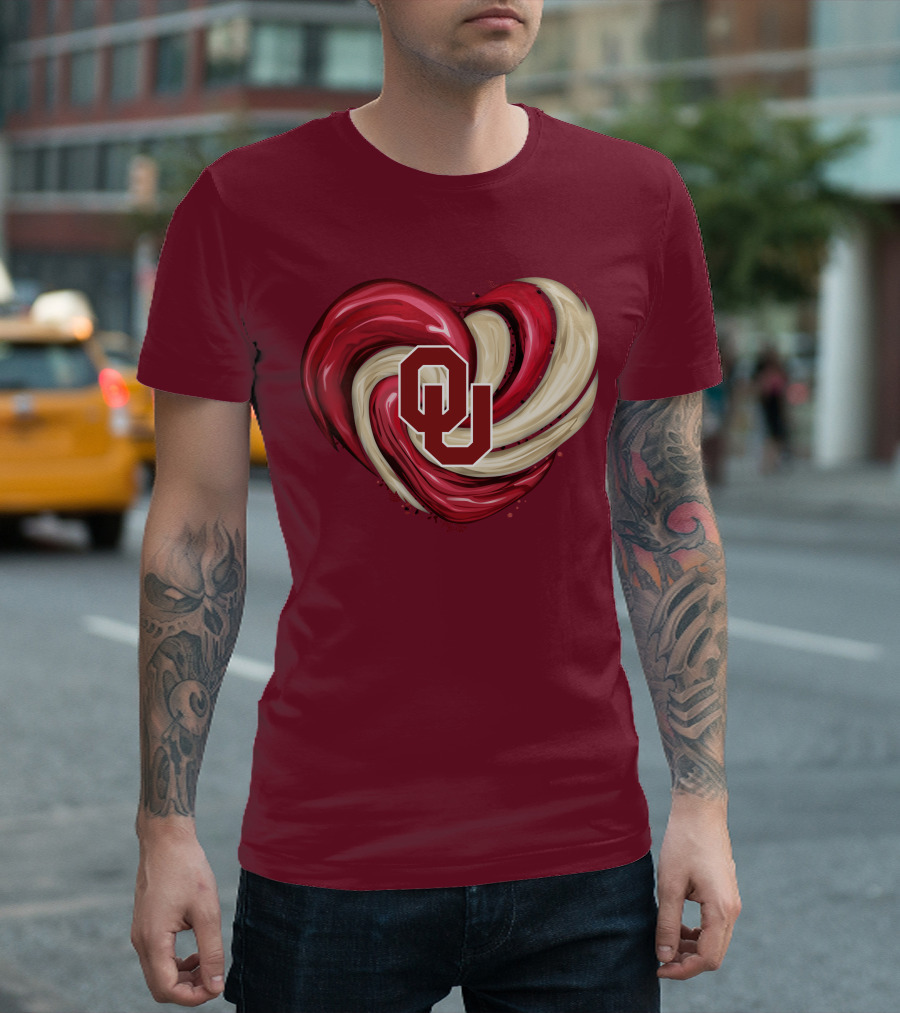 OU Red Gold Heart Tornado T-Shirt