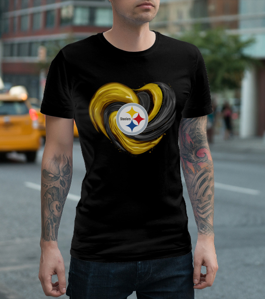 Steelers Tornado Heart Black and Gold Swirl T-Shirt