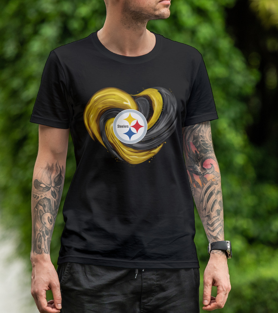 Steelers Tornado Heart Black And Gold Swirl T-Shirt