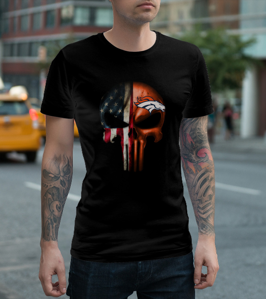 American Flag Punisher Skull Denver Broncos T-Shirt
