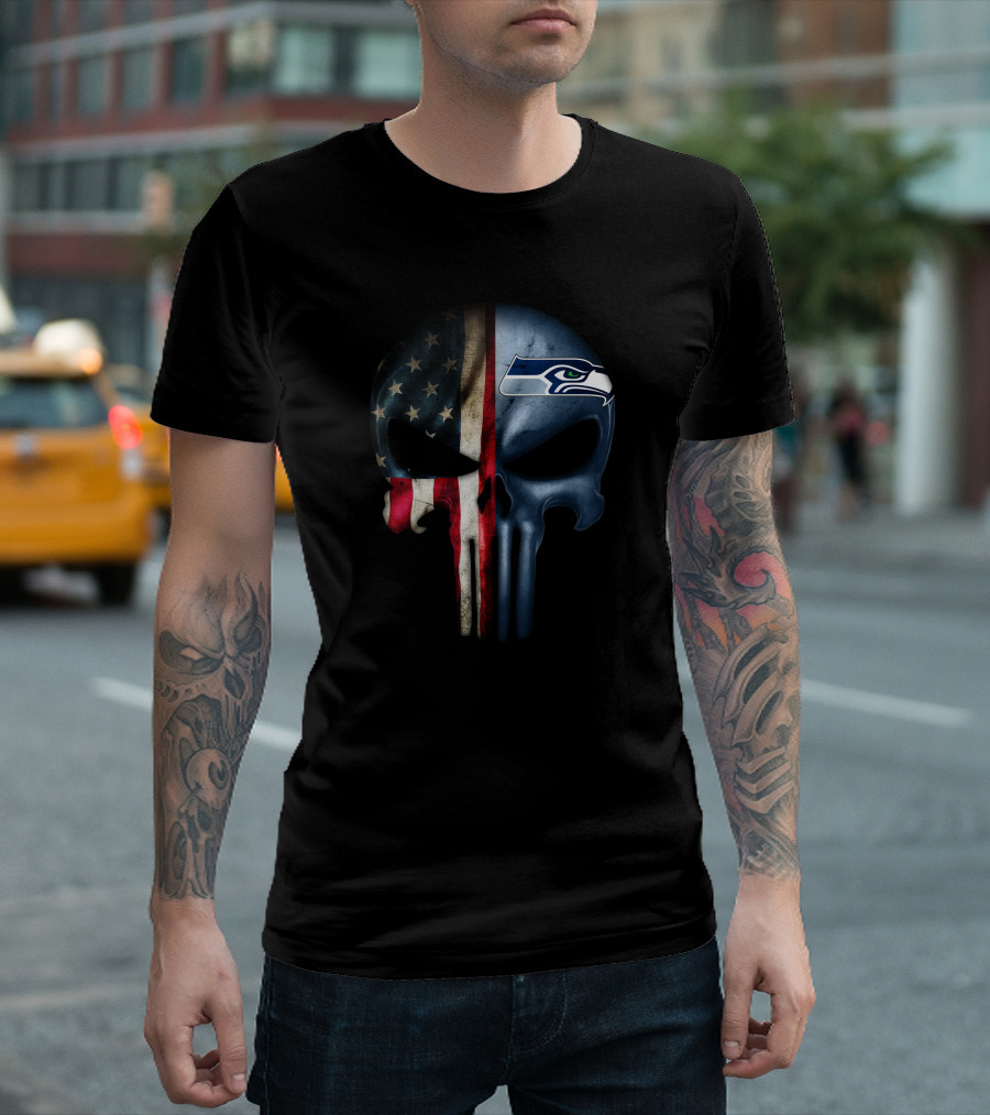 The Punisher Skull American Flag Seattle Seahawks T-Shirt