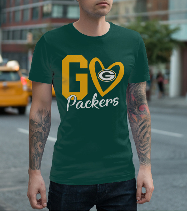 Go Packers Heart Logo Green Bay Enthusiasm T-Shirt