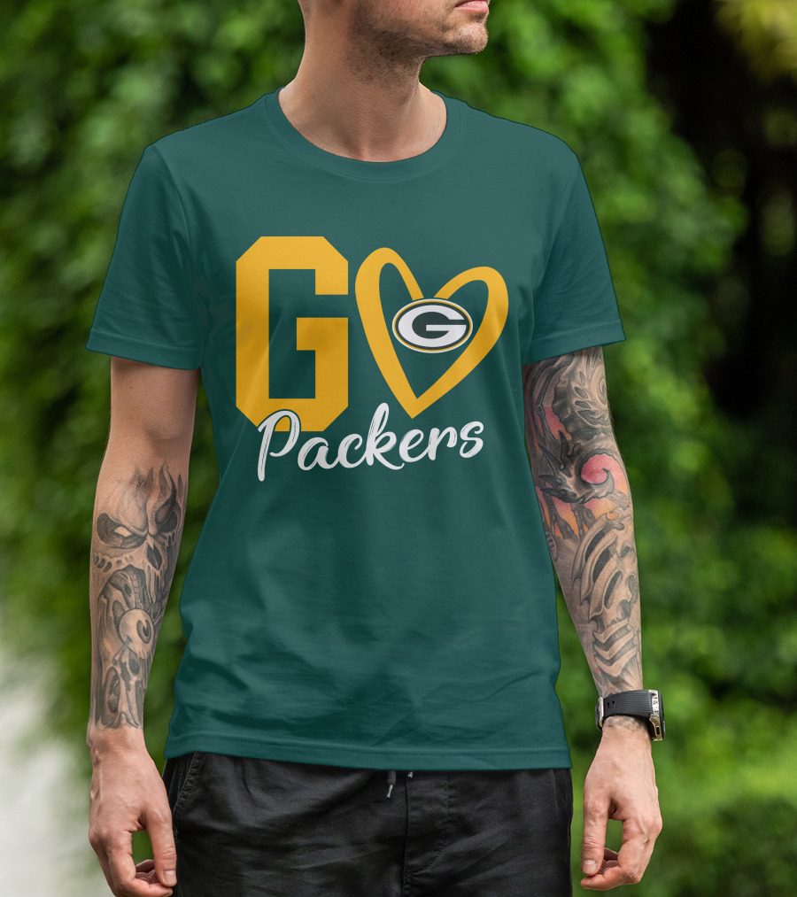 Go Packers Heart Logo Green Bay Enthusiasm T-Shirt