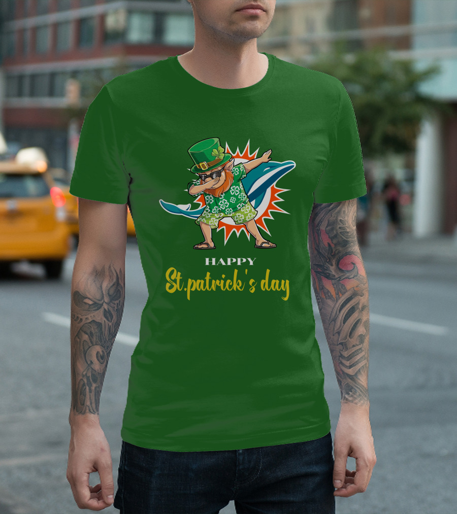 Happy St. Patrick's Day Miami Dolphins Dabbing Leprechaun T-Shirt