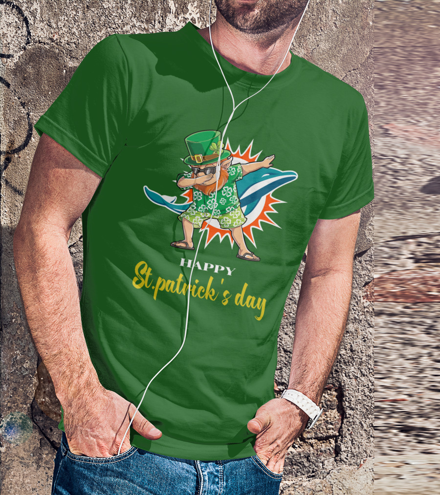 Happy St. Patrick's Day Miami Dolphins Dabbing Leprechaun T-Shirt
