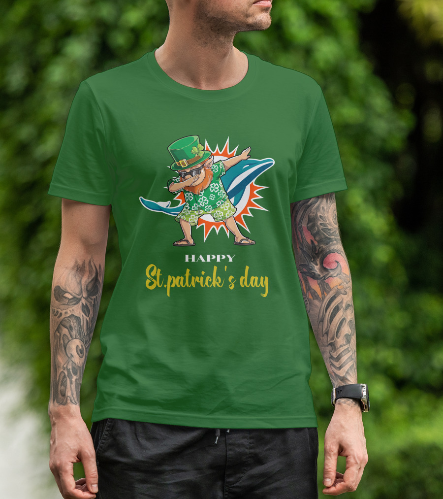 Happy St. Patrick's Day Miami Dolphins Dabbing Leprechaun T-Shirt