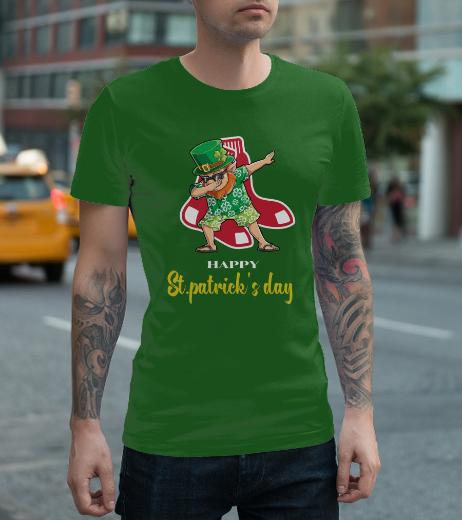 Happy St. Patrick's Day Boston Red Sox Dabbing Leprechaun T-Shirt