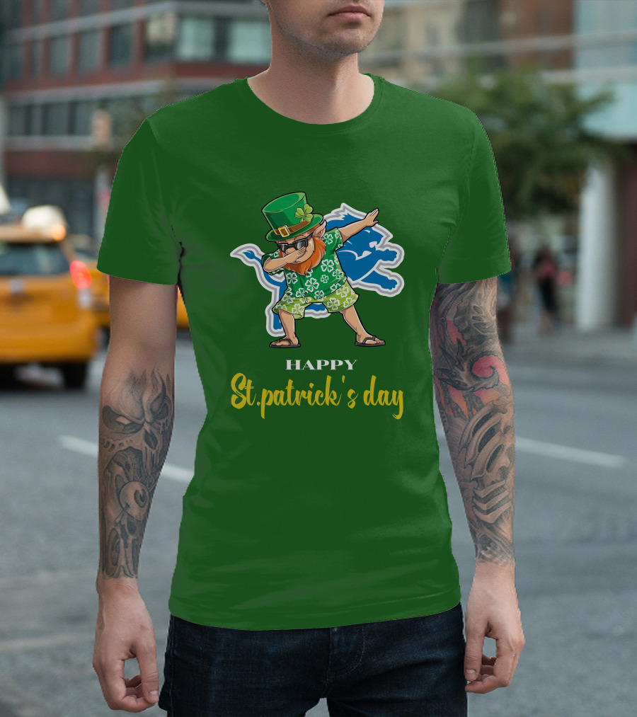 Happy St. Patrick's Day Dabbing Leprechaun Detroit Lions T-Shirt