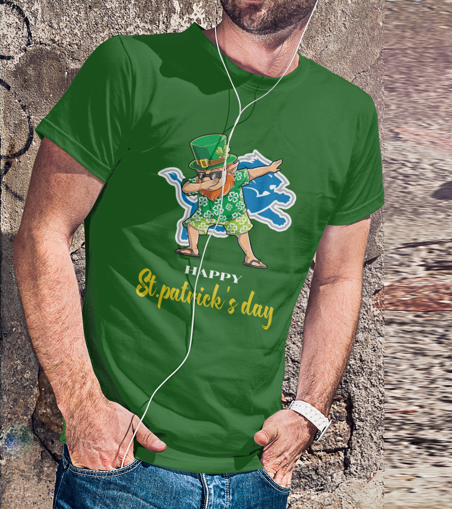 Happy St. Patrick's Day Dabbing Leprechaun Detroit Lions T-Shirt