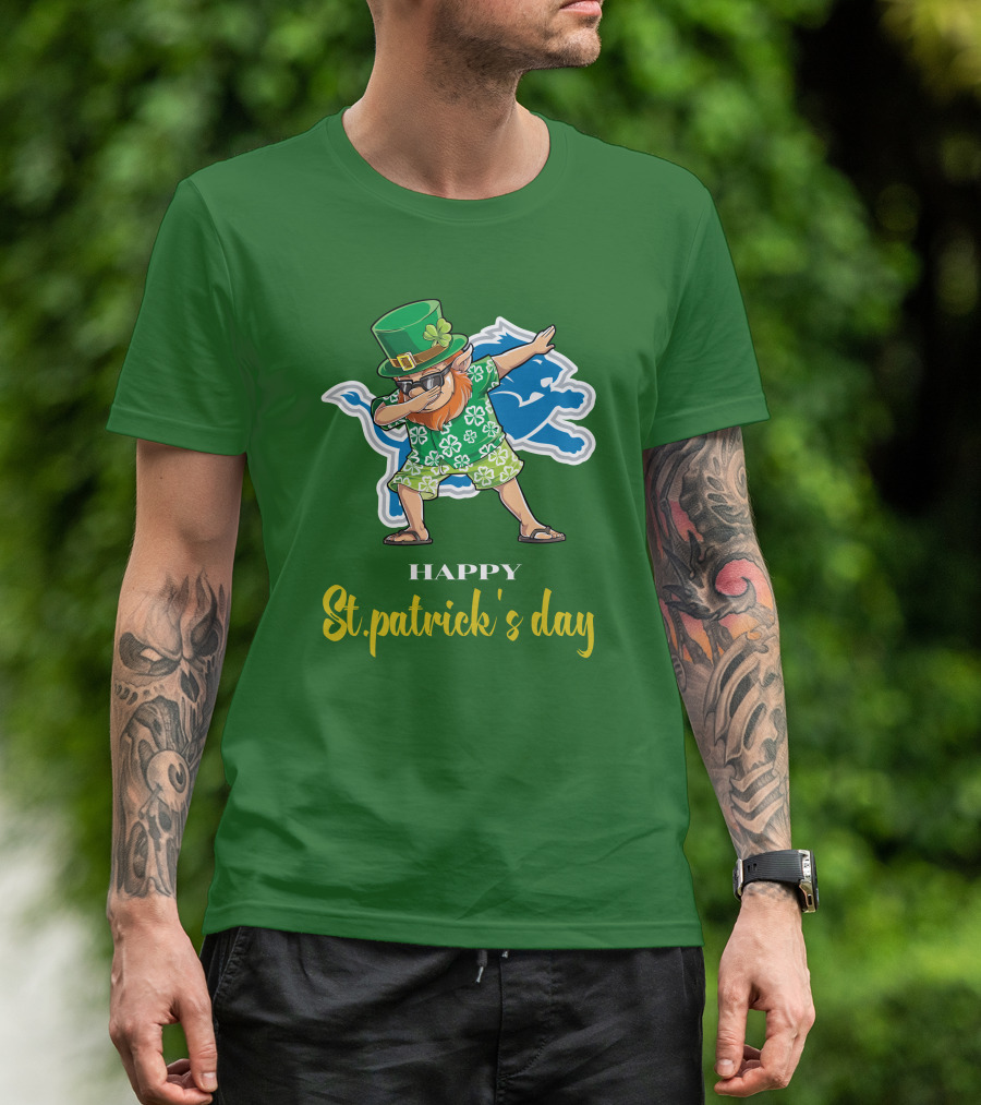 Happy St. Patrick's Day Dabbing Leprechaun Detroit Lions T-Shirt