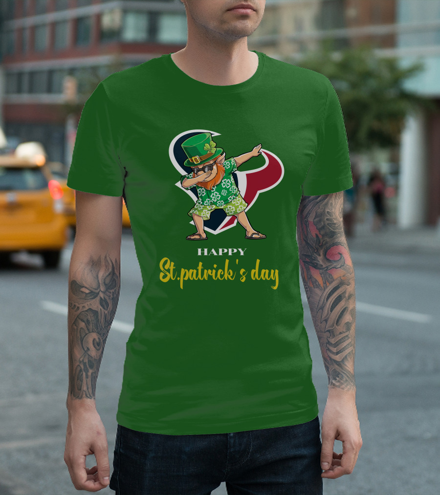 Houston Texans Happy St. Patrick's Day Dabbing Leprechaun T-Shirt