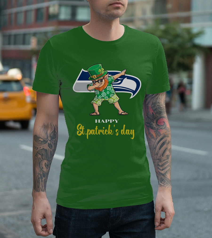 Seattle Seahawks Happy St. Patrick's Day Dabbing Leprechaun T-Shirt