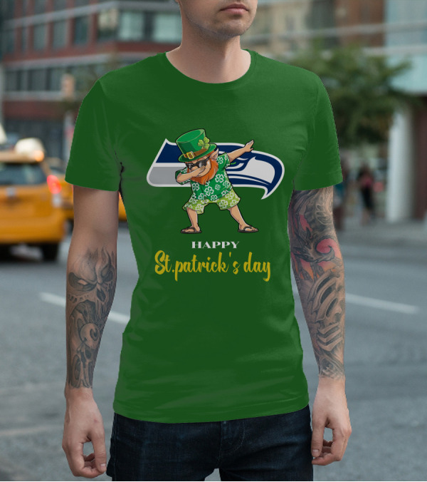 Seattle Seahawks Happy St. Patrick's Day Dabbing Leprechaun T-Shirt